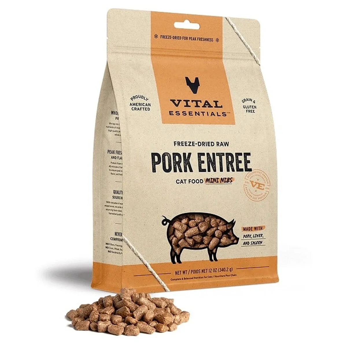 Vital Essentials 凍乾脫水生肉貓糧 豬肉(迷你肉粒)．12oz