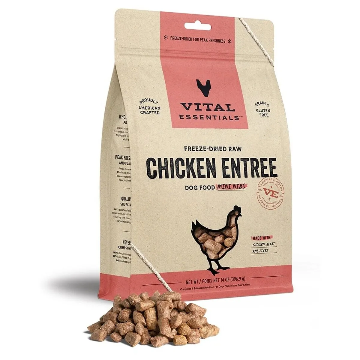 Vital Essentials 冻干脱水生肉狗粮 鸡肉配方(迷你肉粒)．25oz