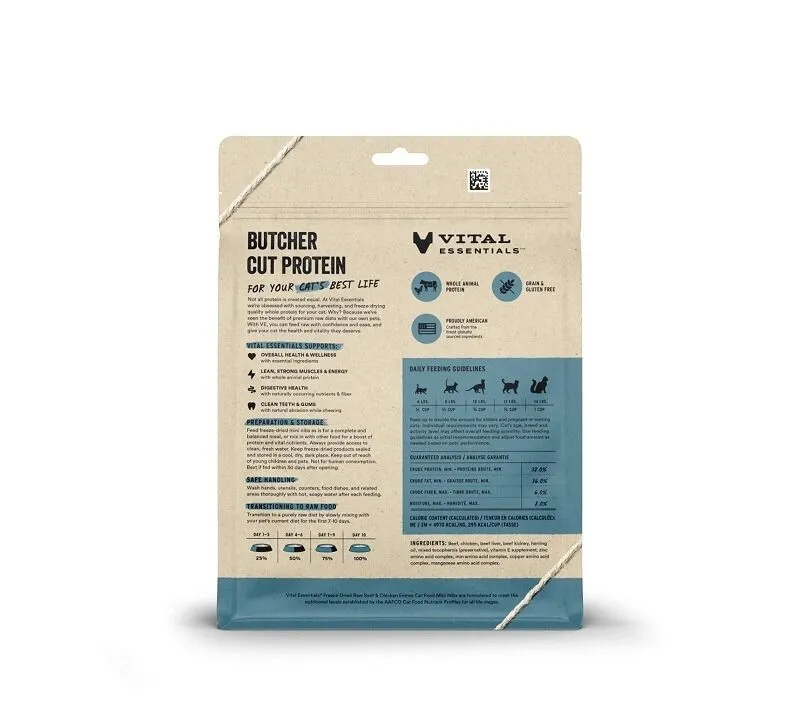 Vital Essentials 凍乾脫水生肉貓糧 牛肉雞肉(迷你肉粒)．12oz