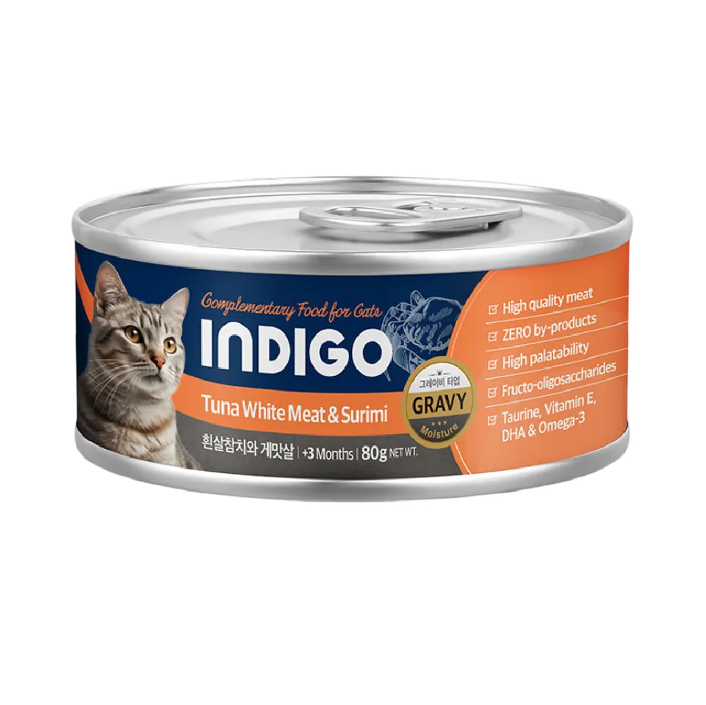 INDIGO 益生元保護關節 主食貓罐頭 吞拿魚+蟹肉．80g