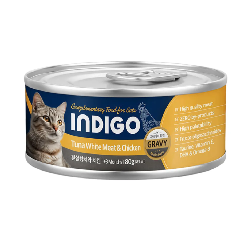 INDIGO - 益生元控制体重 主食猫罐头 吞拿鱼+鸡肉．80g
