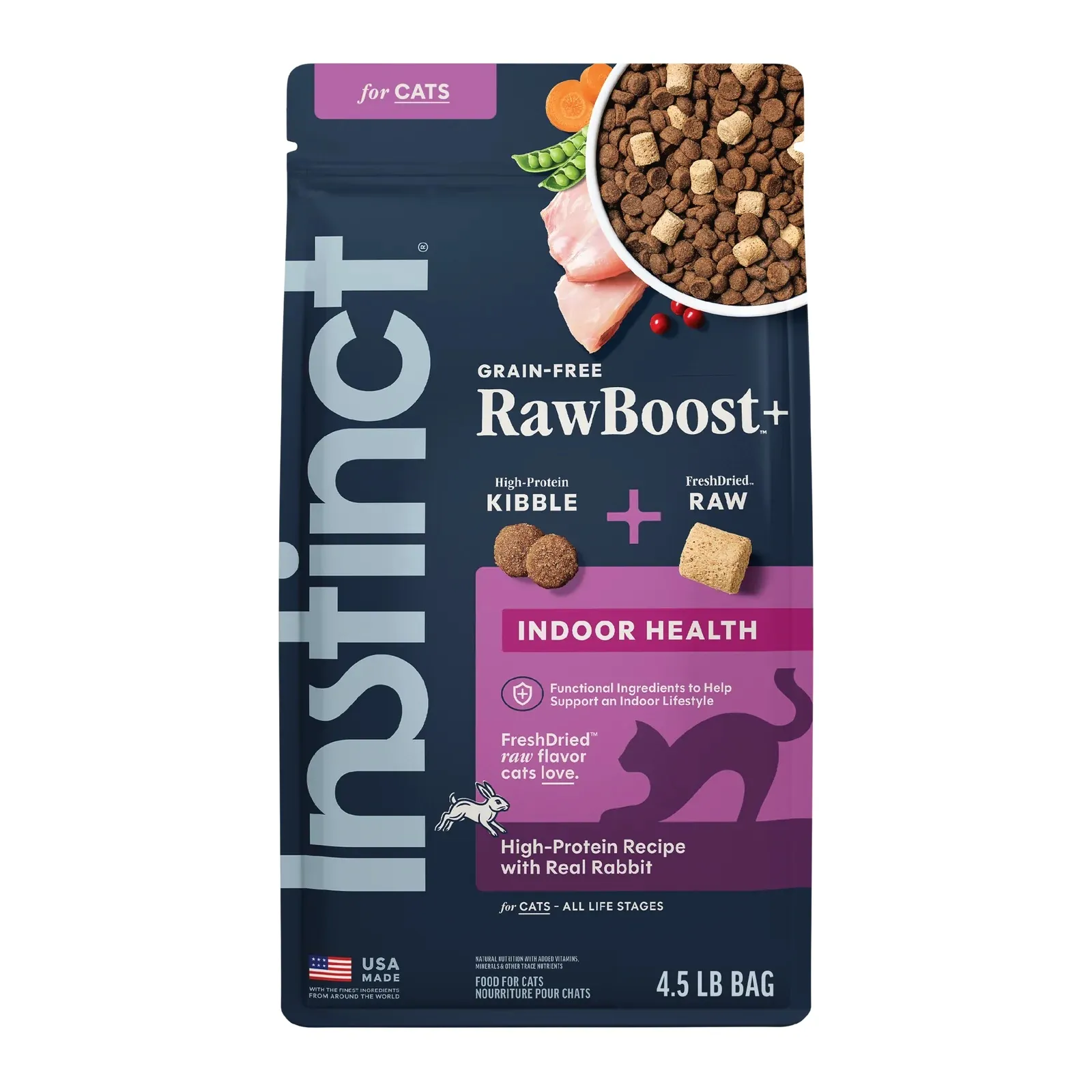 Instinct 本能  无谷物冻乾生肉粒系列 室内貓粮 兔肉配方．4.5lb