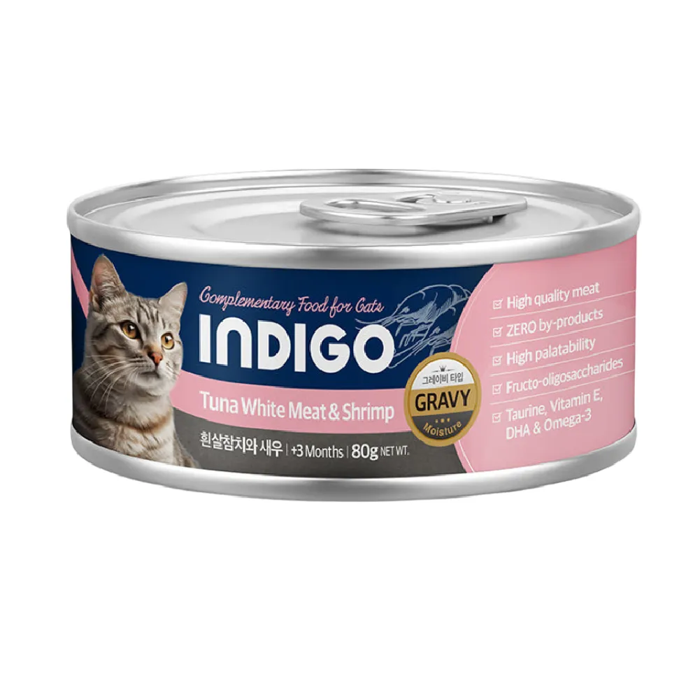 INDIGO 益生元保護眼睛 主食貓罐頭 吞拿魚+鮮蝦．80g