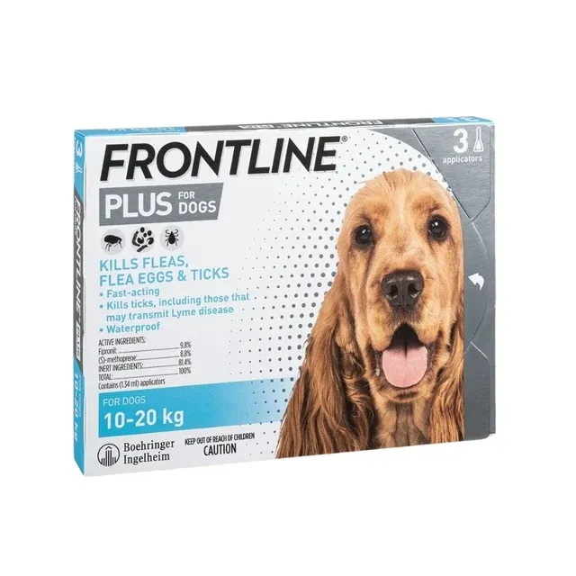 Frontline Plus 10-20kg犬用殺蝨滴加強版．1盒3支