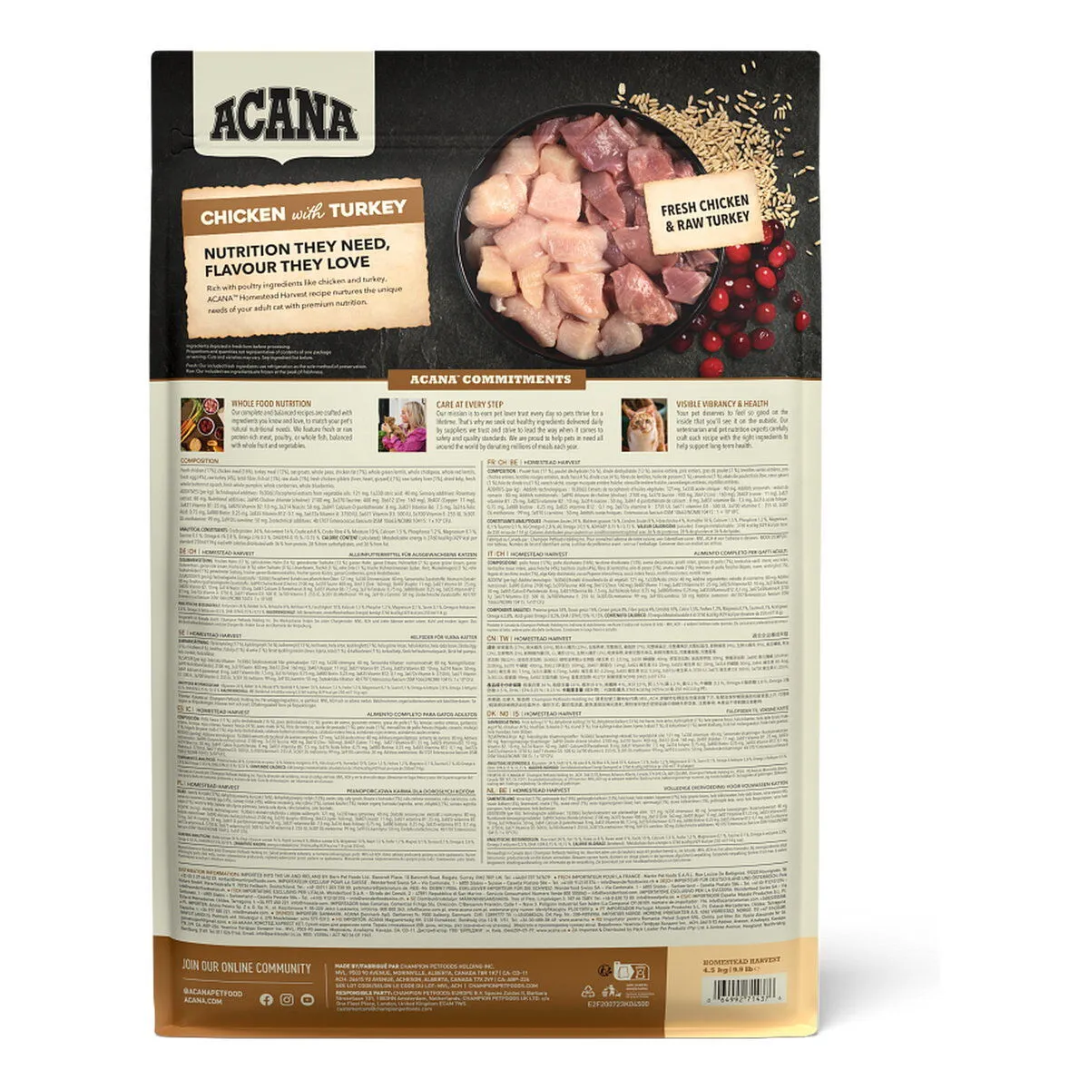 Acana 愛肯拿 貓乾糧 農場豐收 (雞肉 + 火雞)．1.8kg / 4.5kg